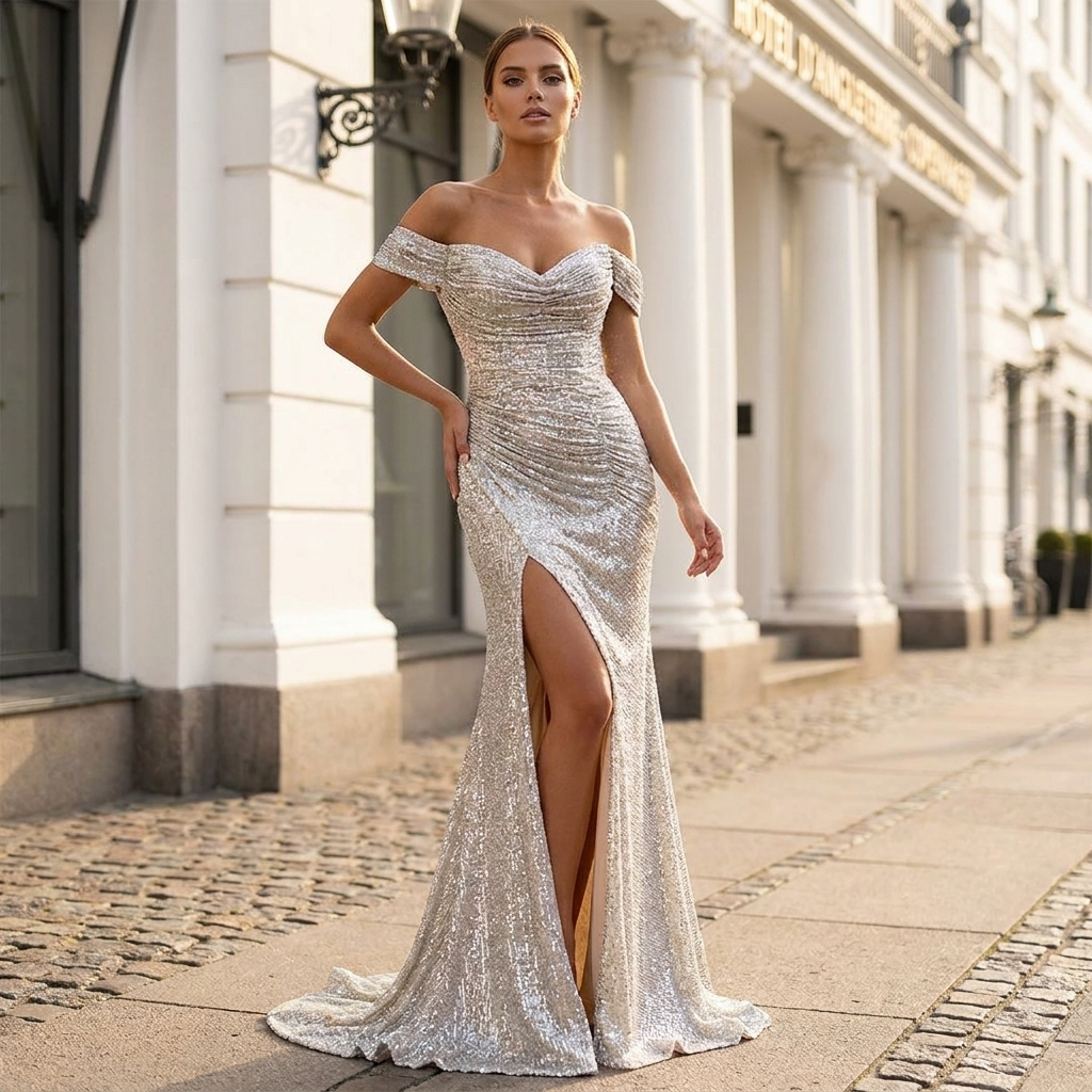 Galakjole med glitrende palietter | Elegant slids & figursyet design | Glamourøst & Eksklusivt Look