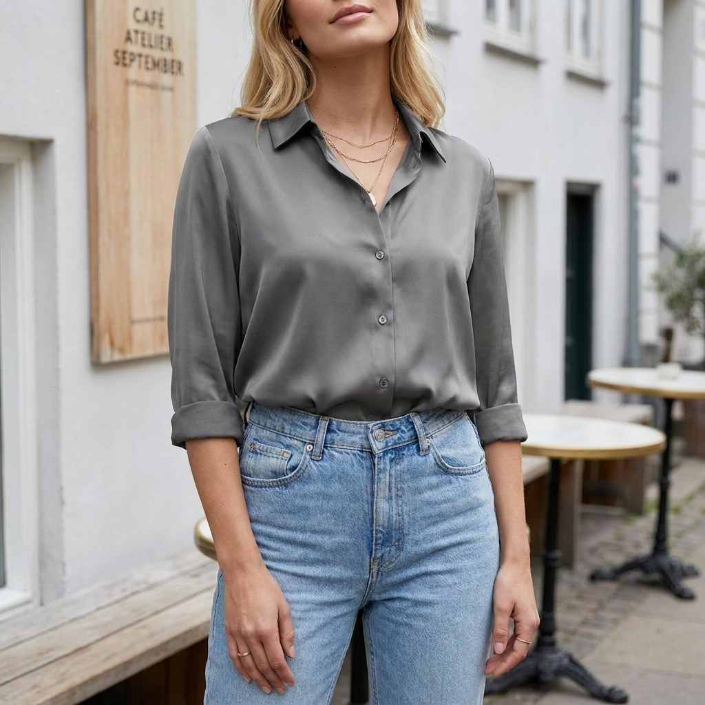 Elegant Langærmet Bluse til Kvinder med Klassisk Krave | Stilrent Design | Feminint Hverdagslook