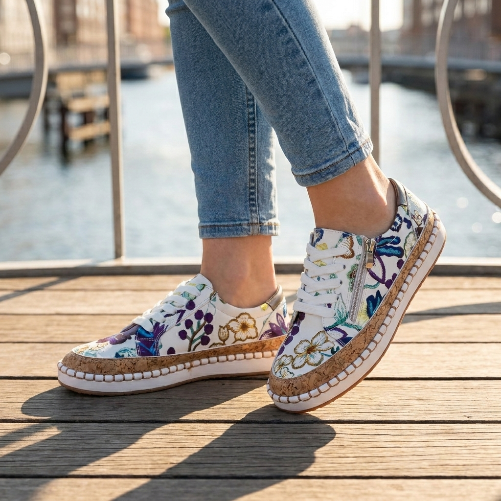 Blomstersko med Farverigt Print | Komfortabelt Snøredesign | Let & Trendy Hverdagsstil