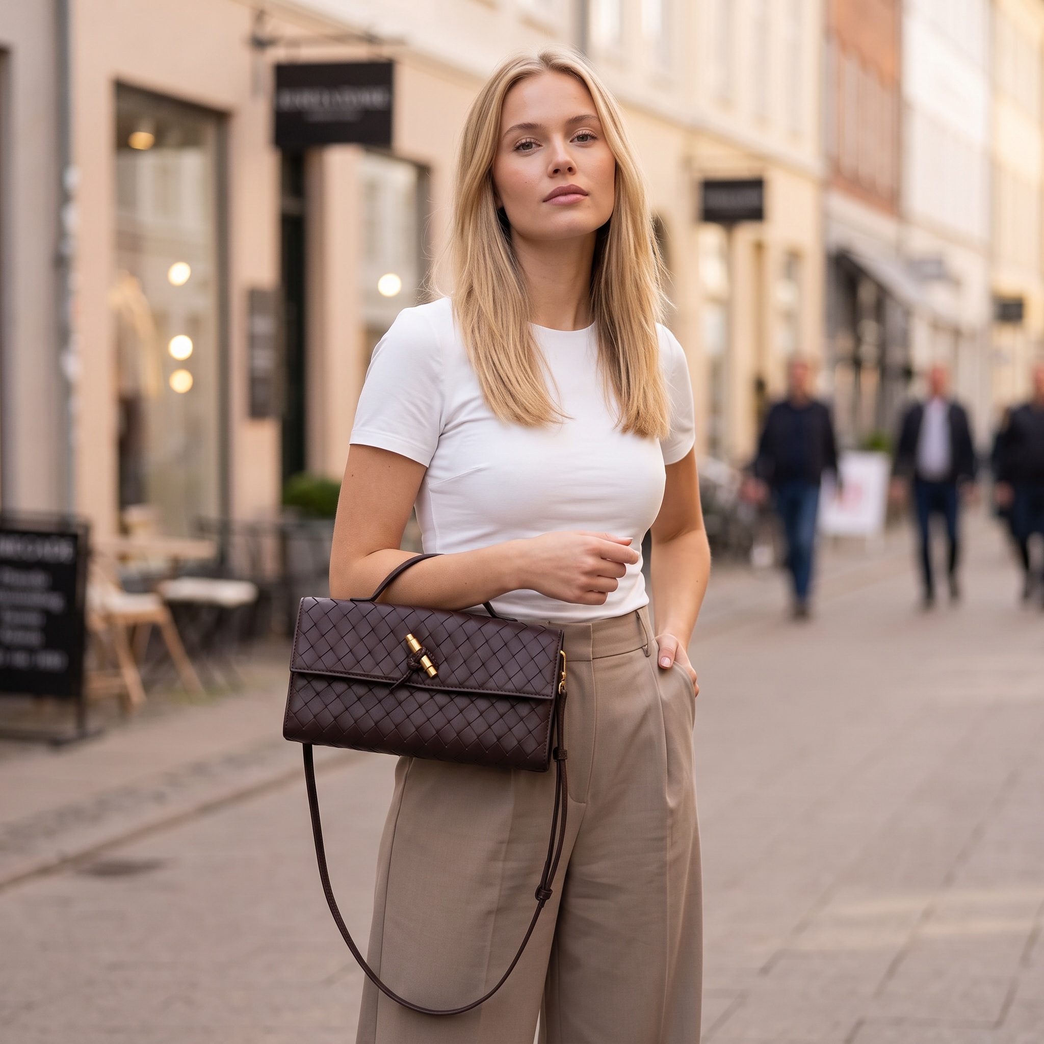 Luksuriøs Vævet Clutch-taske med Skulderrem | Elegant Foldoverdesign & Magnetlukning | Tidløs Stil til Fest og Hverdag