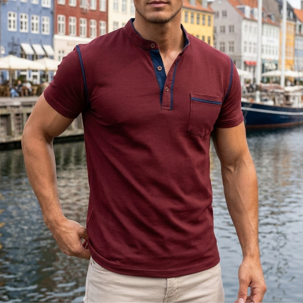 Herre-T-shirt med knapdetaljer | Moderne pasform & brystlomme | Afslappet & Maskulin Stil